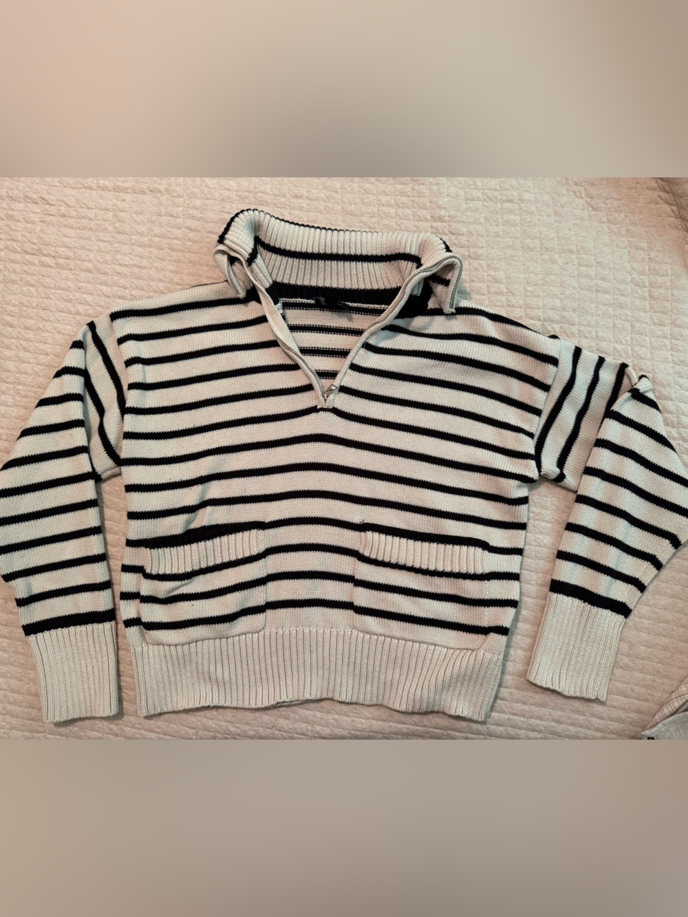 Striped Knit Women’s Sweater - Black & Cream
